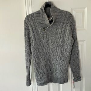 NWT Cat & Jack Boy’s Heather Grey Cable Knit Swearer with Button Collar XL 16